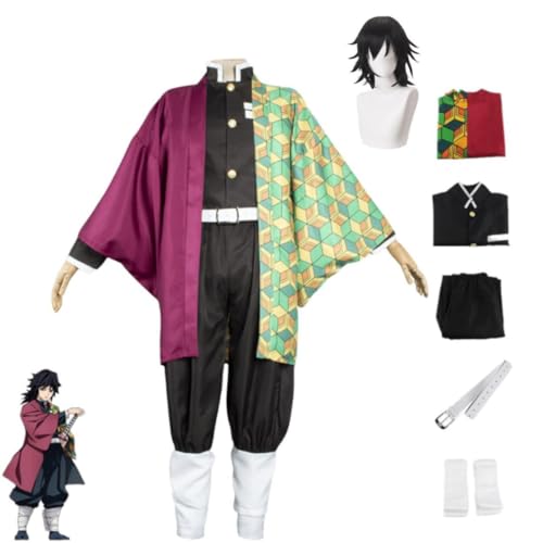 MIGUOO Anime Dämon Slayer Tomioka Giyuu Cosplay OutfitHalloween Party Kimono Uniform Volles Set Mit Perücke (Full Set,XL) von MIGUOO