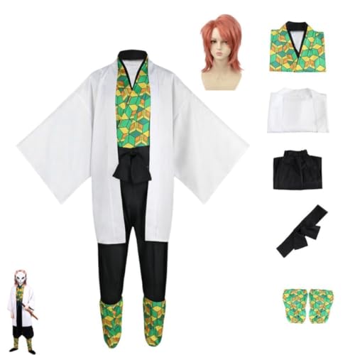MIGUOO Anime Demon Slayer Cosplay Outfit Für Sabito Halloween Party Kimono Uniform Full Set Mit Perücke (Full Set,L) von MIGUOO