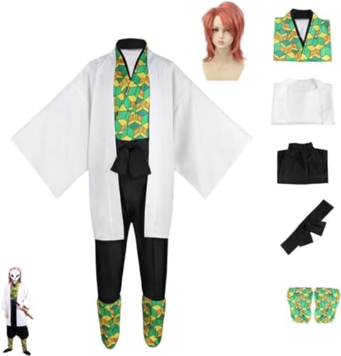 MIGUOO Anime Demon Slayer Sabito Cosplay Outfit Halloween Party Kimono Uniform Volles Set Mit Perücke (Full Set,XS) von MIGUOO