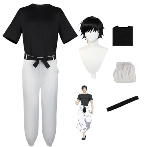 MIGUOO Anime Jujutsu Kaisen Fushiguro Toji Cosplay Outfit Halloween Party Uniform Kostüm mit Perücke (white,XL) von MIGUOO