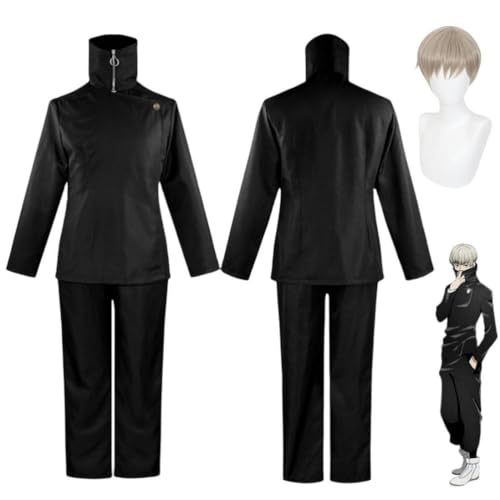 MIGUOO Anime Jujutsu Kaisen Inumaki Toge Cosplay Outfit Halloween Party Uniform Kostüm mit Perücke (Black,XL) von MIGUOO