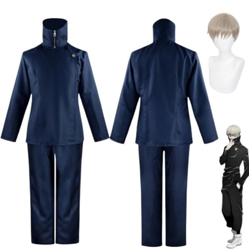 MIGUOO Anime Jujutsu Kaisen Inumaki Toge Cosplay Outfit Halloween Party Uniform Kostüm mit Perücke (Blue,XL) von MIGUOO