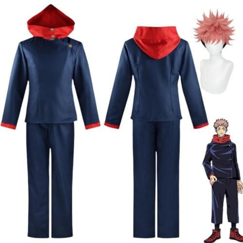 MIGUOO Anime Jujutsu Kaisen Itadori Yuji Cosplay Outfit Halloween Party Uniform Kostüm mit Perücke (Blue,M) von MIGUOO