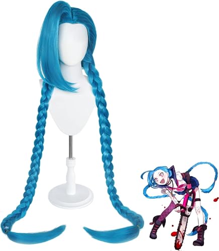MIGUOO Anime Spiel League of Legends Jinx Cosplay Perücke, Hellblaue Lange Zopf Perücke Mit Kostenloser Perücke Cap, Für Halloween, Kostüm Party, Karneval MIGUOO Anime Spiel League of Legends Jinx Cosplay Perücke, Hellblaue Lange Zopf Perücke Mit Kostenloser Perücke Cap, Für Halloween, Kostüm Party, Karneval von MIGUOO