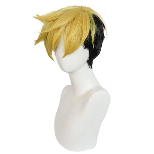 MIGUOO Anime VASH The Stampede Cosplay Perücke, Gold Schwarz Kurzhaar Perücken, Halloween Kostüm Rollenspiel Party Perücke von MIGUOO