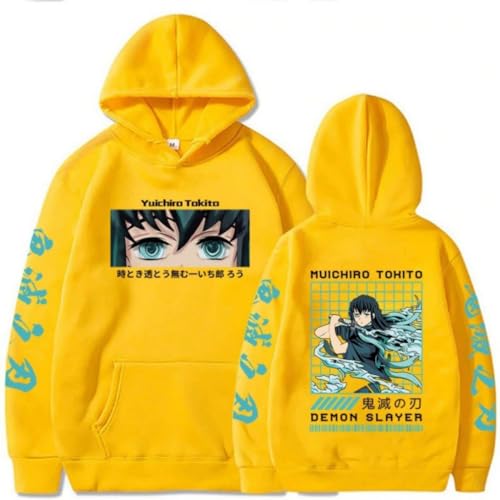 MIGUOO Demon Slayer Tokitou Muichirou Anime Gedruckt Sweatshirt Unisex Hoodie Pullover Cosplay Kostüm Herbst Winter Pullover (Yellow,3XL) von MIGUOO