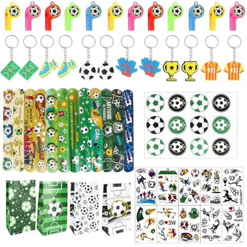 58 Stück Fussball Mitgebsel Jungen, Fussball Geburtstag Junge Mit Fußball-Geschenktaschen, Fußball-Pfeifen, Armbänder und Schlüsselanhänger,Mitgebsel Kindergeburtstag Fussball von MIHURO