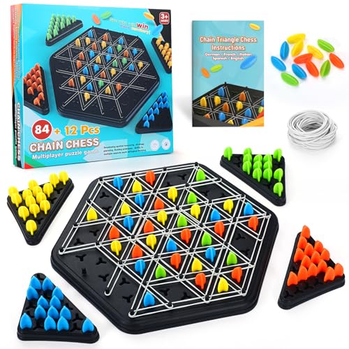 Ketten Dreieck Schachspiel, Triggle Spiel mit Gummibänder, Puzzle Checkers Spiel, Tabletop Brettspiele für Erwachsene und Kinder, Interaktives Steckspiel für Familienfeiern und Reisen von MIILLPOP