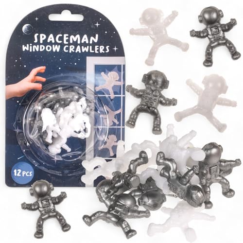 MIJOMA 12er Set Fensterläufer – Klebende Krabbelfiguren aus TPR, ca. 3 cm – Bunte Kletter-Figuren zum Spielen & Dekorieren – Für Kindergeburtstag & Mitgebsel (Astronaut) von MIJOMA