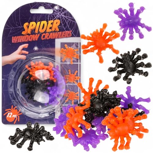 MIJOMA 12er Set Fensterläufer – Klebende Krabbelfiguren aus TPR, ca. 3 cm – Bunte Kletter-Figuren zum Spielen & Dekorieren – Für Kindergeburtstag & Mitgebsel (Spinne) von MIJOMA