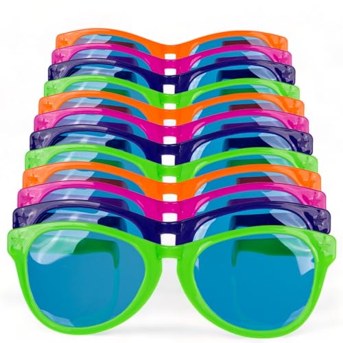 MIJOMA 12er Set Jumbo-Spaßbrille mit bunten Kunststoffgläsern - witziges Party-Gadget, lustiges Mitbringsel, ca. 25 cm, vielfarbig sortiert, für Spaß und Stimmung auf jede Party von MIJOMA