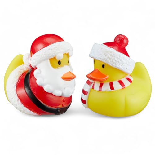 MIJOMA 2er Set Badeenten Badewannenspielzeug, Handbemalt & Latexfrei, Perfekt für Partys, Geburtstage, Weihnachten, Baby-Partys & Mehr – Tolle Badezimmerdekoration, 8 cm Hoch (Santa & Frosti) von MIJOMA