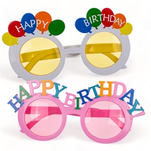 MIJOMA 2er Set Geburtstagsbrille für Erwachsene – Lustige Partysonnenbrille ohne Sehstärke, Ideal für Motto-Partys und Karneval (Happy Birthday Balloons) von MIJOMA