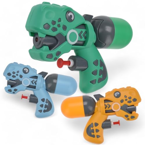 MIJOMA 3er-Set Bunte Wasserpistolen in Tierdesigns – Einhorn & Dinosaurier, Robust & Nachfüllbar, Spielzeug für Draußen – Spaß für Kinder jeden Alters (Dinosaurier) von MIJOMA
