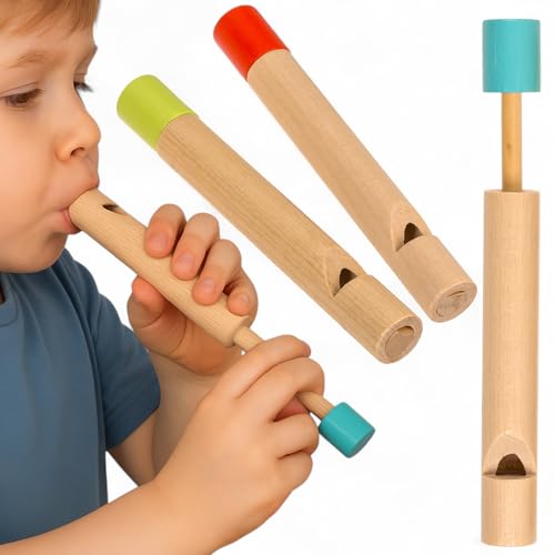 MIJOMA 3er-Set Holz-Schiebepfeife – Musikinstrument für Kinder, 12 x 1,5 cm, farbig Sortiert – Holzspielzeug zur Klang-Entdeckung & motorischen Förderung von MIJOMA