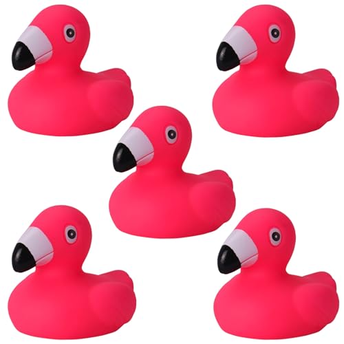 MIJOMA 5er Set Badeenten Badewannenspielzeug, Handbemalt & Latexfrei, Perfekt für Partys, Geburtstage, Weihnachten, Baby-Partys & Mehr – Tolle Badezimmerdekoration, 6 cm Hoch (Mini-Flamingo) von MIJOMA