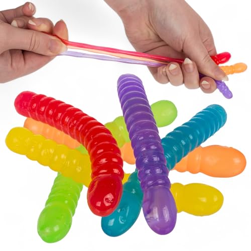 MIJOMA - 6er Set Super Stretchy Wackelwürmer in Bunte Farben, Perfektes Antistress-Spielzeug zum Stretchen und Entspannen, 9 x 1,3 cm Größe, Trendige und Spaßige Zeitvertreib. von MIJOMA