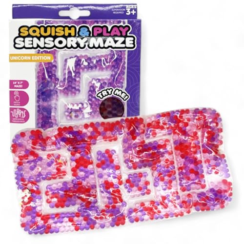 MIJOMA Antistress-Sensory-Maze-Spielzeug, Gel-gefülltes Fidget-Squishy mit Buntem Flüssigkeitsperlen-Labyrinth für Entspannung, Stressentlastung und Konzentrationsförderung, 35x17.5 cm (lila-pink) von MIJOMA