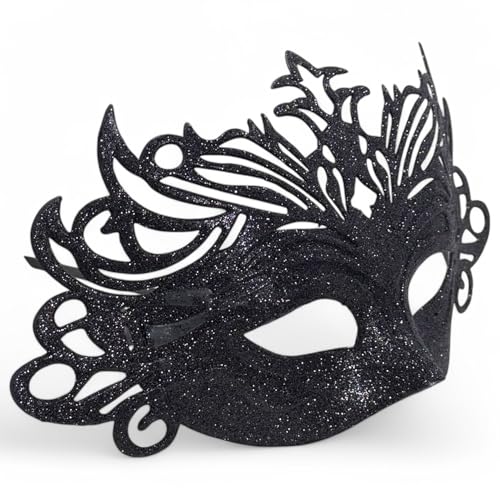 MIJOMA Augenmaske mit Glitzer – elegante schwarze Karnevalsmaske aus Kunststoff mit Satinbändern MIJOMA Augenmaske mit Glitzer – elegante schwarze Karnevalsmaske aus Kunststoff mit Satinbändern von MIJOMA
