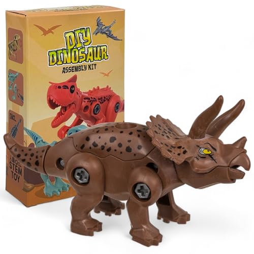 MIJOMA DIY Dinosaurier-Bausatz - Baue Deinen Mini-Dinosaurier, 5 Modelle – Carnotaurus, T-Rex & mehr, Bewegliche Kunststofffiguren, Spiel & Spaß für Kinder (Triceratops) von MIJOMA