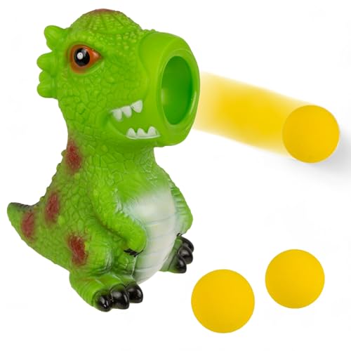 MIJOMA Dinosaurier Popper Spielzeug für Kinder - Ballwerfer Dino inklusive 3 Schaumstoffbälle, Förderung von Motorik & Hand-Augen-Koordination, für Indoor & Outdoor, Weiches Material, 9x12 cm (Grün) von MIJOMA