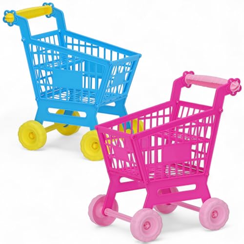 MIJOMA Einkaufswagen Kinder 2er Set – Spielzeug-Shopping Cart in Pink & Blau, Kaufladen Zubehör, DIY Stecksystem, Stabiler PP-Kunststoff, für Rollenspiel von MIJOMA