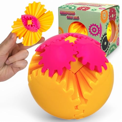 MIJOMA Fidget Toy Zahnrad Ball – Morphing Gear Ball, rotierender Getriebeball, stressabbauendes Puzzle-Spielzeug für Kinder & Erwachsene, 6,5 cm (Pink-Gelb) von MIJOMA