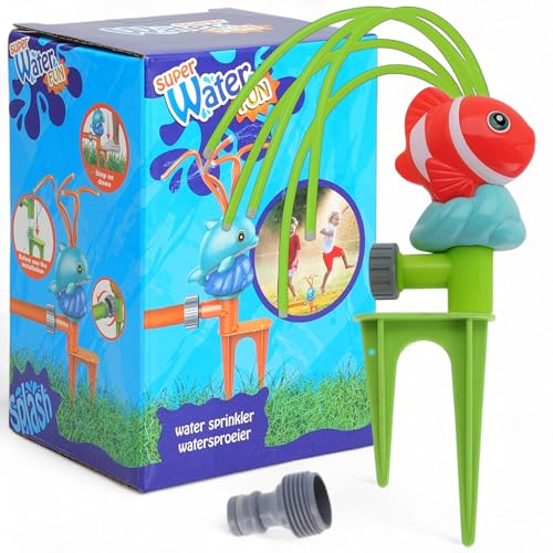 MIJOMA Garten-Wassersprinkler Tiere – Wasserspiel für Kinder mit Erdspieß & flexiblen Sprüharmen, Robustes Polypropylen, kompatibel mit Klicksystemen, Sommer Gartenspielzeug (Clownfisch) von MIJOMA