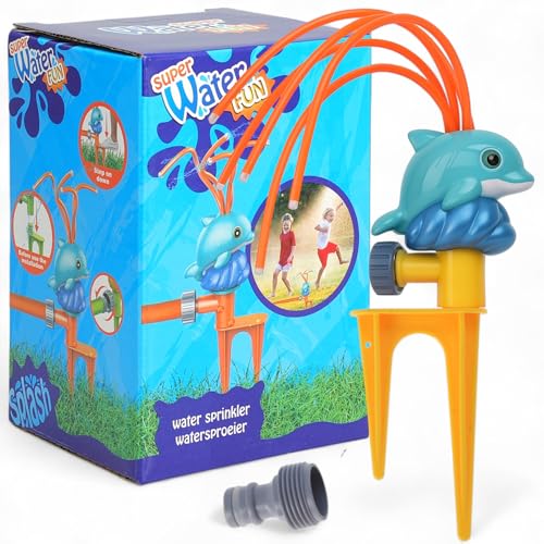 MIJOMA Garten-Wassersprinkler Tiere – Wasserspiel für Kinder mit Erdspieß & flexiblen Sprüharmen, Robustes Polypropylen, kompatibel mit Klicksystemen, Sommer Gartenspielzeug (Delfin) von MIJOMA