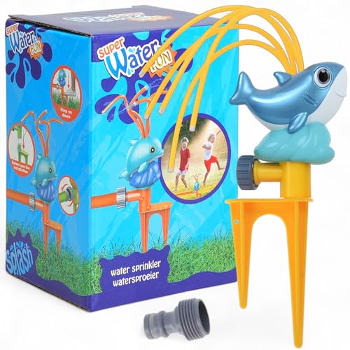 MIJOMA Garten-Wassersprinkler Tiere – Wasserspiel für Kinder mit Erdspieß & flexiblen Sprüharmen, Robustes Polypropylen, kompatibel mit Klicksystemen, Sommer Gartenspielzeug (Hai) von MIJOMA