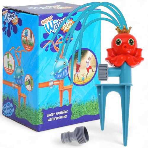 MIJOMA Garten-Wassersprinkler Tiere – Wasserspiel für Kinder mit Erdspieß & flexiblen Sprüharmen, Robustes Polypropylen, kompatibel mit Klicksystemen, Sommer Gartenspielzeug (Oktopus) von MIJOMA