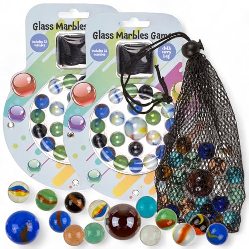 MIJOMA Glas Murmelspiel 2er-Set – 44 Bunte Glasmurmeln inkl. 2 Netzbeuteln – Klassische Klicker Murmeln für Kinder & Sammler – 22 Stück pro Beutel – Murmelspiel Set MIJOMA Glas Murmelspiel 2er-Set – 44 Bunte Glasmurmeln inkl. 2 Netzbeuteln – Klassische Klicker Murmeln für Kinder & Sammler – 22 Stück pro Beutel – Murmelspiel Set von MIJOMA