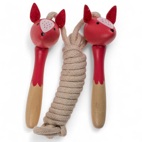 MIJOMA Holz-Springseil für Kinder – Seilspringen mit Tiermotiven – 235 cm Länge – Ergonomische Griffe – Pädagogisches Spielzeug für drinnen & draußen (Fuchs) von MIJOMA