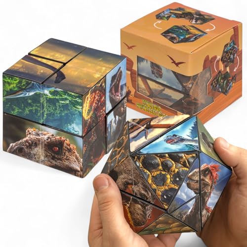 MIJOMA Infinity Cube – Endloswürfel mit spannenden Motiven | Fidget Spielzeug gegen Stress & Langeweile | Klappwürfel für Kinder & Erwachsene | 5,5 cm (Dinosaurier) von MIJOMA