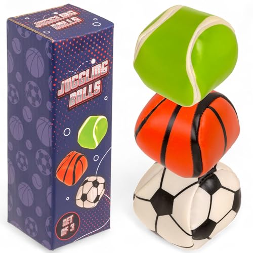 MIJOMA Jonglierbälle 3er Set – weiche Wurfbälle im Sportdesign (Fußball, Tennis, Basketball), Ø 5 cm, 45g, Jonglier Set für Kinder & Anfänger von MIJOMA