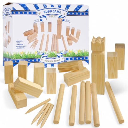 MIJOMA Kubb Spiel – Wikinger-Schach aus Holz – Outdoor Wurfspiel für Garten & Park – Strategie & Geschicklichkeit – Perfekt für Familien & Freunde – 21-teiliges Set mit König, Kubbs & Wurfhölzern MIJOMA Kubb Spiel – Wikinger-Schach aus Holz – Outdoor Wurfspiel für Garten & Park – Strategie & Geschicklichkeit – Perfekt für Familien & Freunde – 21-teiliges Set mit König, Kubbs & Wurfhölzern von MIJOMA
