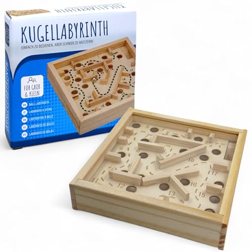 MIJOMA Kugellabyrinth aus Holz – Geschicklichkeitsspiel für Kinder & Erwachsene, Mini-Labyrinth 12x12cm, Motorikspiel für Konzentration & Koordination, Geduldspiel in Geschenkbox MIJOMA Kugellabyrinth aus Holz – Geschicklichkeitsspiel für Kinder & Erwachsene, Mini-Labyrinth 12x12cm, Motorikspiel für Konzentration & Koordination, Geduldspiel in Geschenkbox von MIJOMA