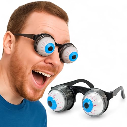 MIJOMA Partybrille Glubschaugen Wackelaugen Gagbrille für Kinder & Erwachsene – Lustige Brille für Fasching Karneval Halloween Kostüm Spaßartikel mit Augen an Feder ca. 12 cm von MIJOMA