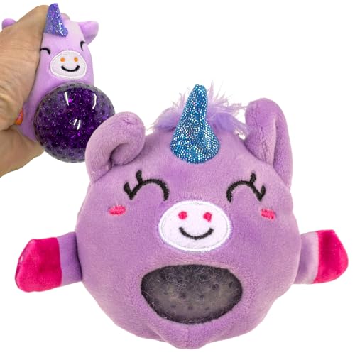 MIJOMA Plüsch-Squeeze-Ball Ø 7cm – Antistress Quetschball mit weichen Kuschelplüsch – Stressabbau & Spielspaß für Kinder & Erwachsene (Einhorn Lila) von MIJOMA