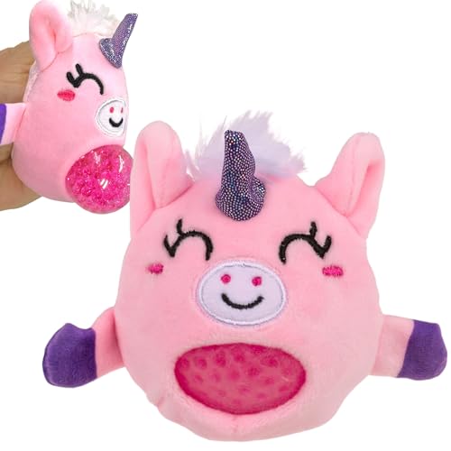 MIJOMA Plüsch-Squeeze-Ball Ø 7cm – Antistress Quetschball mit weichen Kuschelplüsch – Stressabbau & Spielspaß für Kinder & Erwachsene (Einhorn Rosa) von MIJOMA