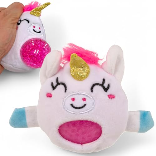 MIJOMA Plüsch-Squeeze-Ball Ø 7cm – Antistress Quetschball mit weichen Kuschelplüsch – Stressabbau & Spielspaß für Kinder & Erwachsene (Einhorn Weiß) von MIJOMA