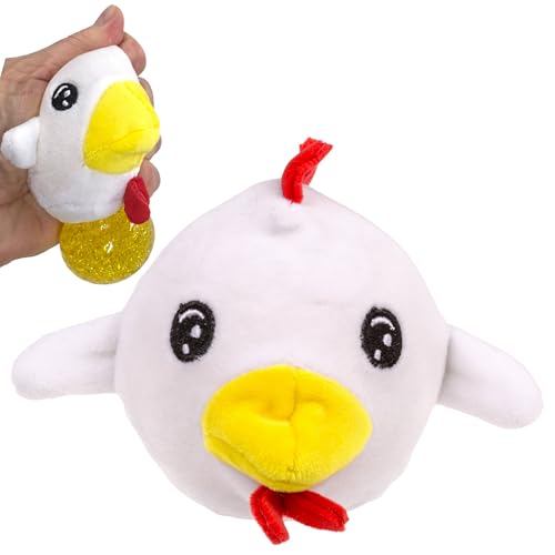 MIJOMA Plüsch-Squeeze-Ball Ø 7cm – Antistress Quetschball mit weichen Kuschelplüsch – Stressabbau & Spielspaß für Kinder & Erwachsene (Huhn Weiß) von MIJOMA