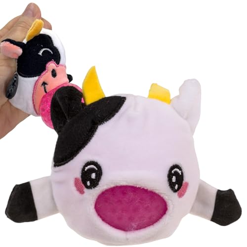 MIJOMA Plüsch-Squeeze-Ball Ø 7cm – Antistress Quetschball mit weichen Kuschelplüsch – Stressabbau & Spielspaß für Kinder & Erwachsene (Kuh Schwarz/Weiß) von MIJOMA