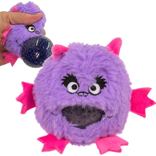 MIJOMA Plüsch-Squeeze-Ball Ø 7cm – Antistress Quetschball mit weichen Kuschelplüsch – Stressabbau & Spielspaß für Kinder & Erwachsene (Monster Lila) von MIJOMA