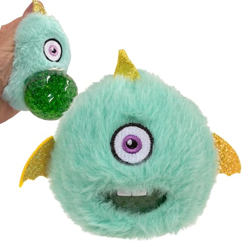 MIJOMA Plüsch-Squeeze-Ball Ø 7cm – Antistress Quetschball mit weichen Kuschelplüsch – Stressabbau & Spielspaß für Kinder & Erwachsene (Monster Mintgrün) von MIJOMA