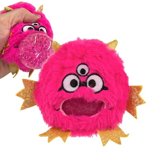 MIJOMA Plüsch-Squeeze-Ball Ø 7cm – Antistress Quetschball mit weichen Kuschelplüsch – Stressabbau & Spielspaß für Kinder & Erwachsene (Monster Pink) von MIJOMA