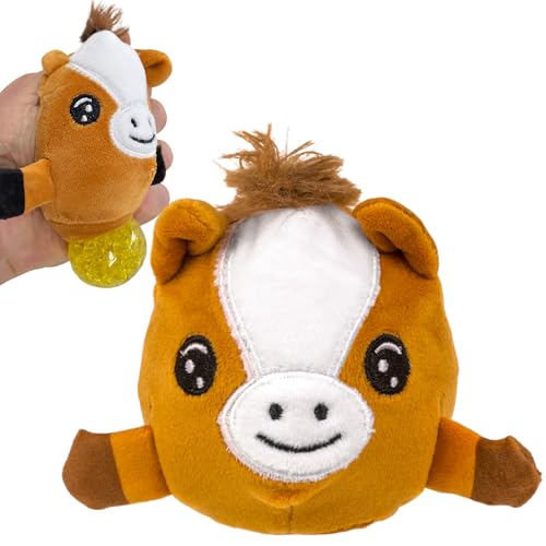 MIJOMA Plüsch-Squeeze-Ball Ø 7cm – Antistress Quetschball mit weichen Kuschelplüsch – Stressabbau & Spielspaß für Kinder & Erwachsene (Pferd Braun) von MIJOMA