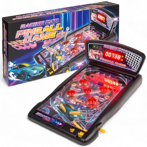 MIJOMA Rennwagen Pinball-Spiel – Elektrisches Flipperspiel mit Sound & LED, 43 x 25,5 x 17 cm, Tischspiel für Kinder, batteriebetriebenes Arcade-Spielzeug von MIJOMA