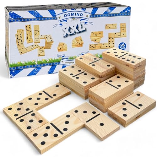 MIJOMA Riesen Domino XXL - Trendiges Outdoor Holzdomino-Spiel für die ganze Familie, 28 Dominosteine, Großformat 15x7,5 cm von MIJOMA