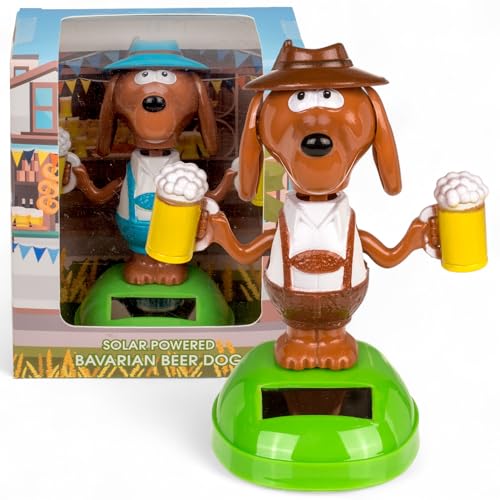 MIJOMA Solarbetriebene Wackelfigur - Bewegliche Figur mit Solarzelle, Kunststoff, 10 cm hoch, Keine Batterien notwendig, Für Fensterbretter, Autos & sonnige Plätze (Bayern Bierhund Mehrfarbig) von MIJOMA
